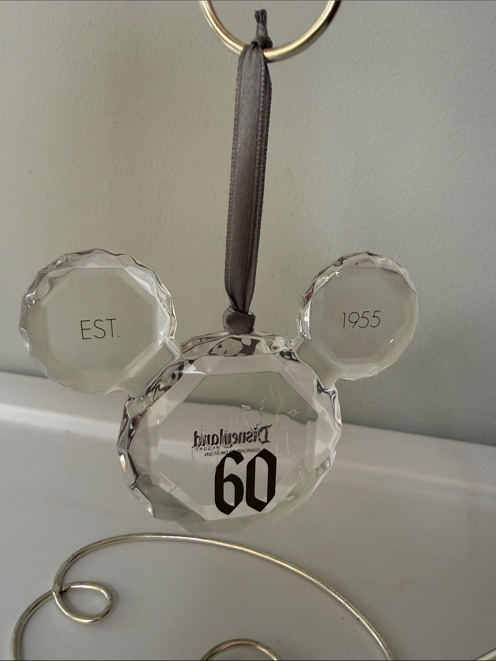 Disney Mickey 60th Anniversary Ornament with Gray Ribbon